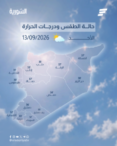                             انخفاض طفيف على درجات الحرارة مع بقاء الطقس صيفي حار
